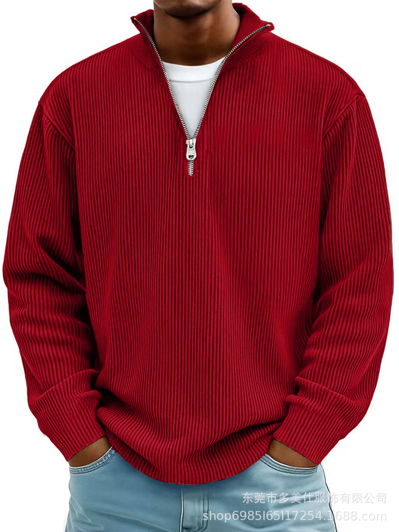 L'automne et l'hiver des hommes Casual Stand-Up Collar zipper Corduroy manches longues hommes Polo Shi