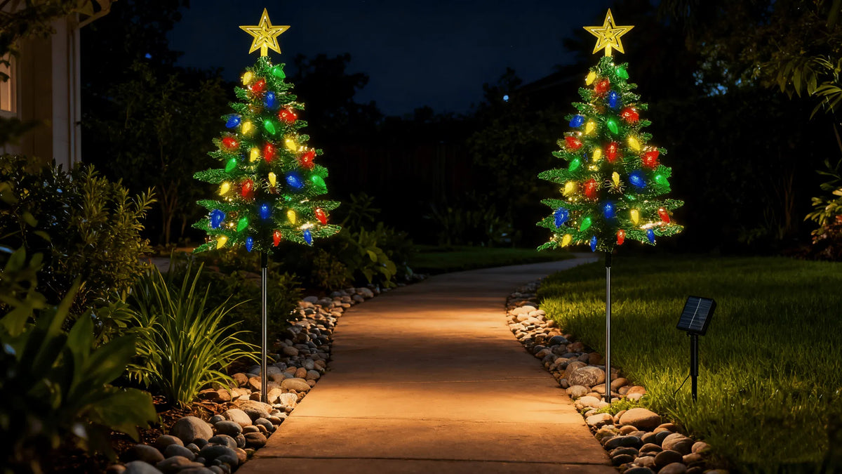 Lumières d'arbre de Noël Solar Powered 2 Pack - 37.4in 100 LEDs 8 Modes