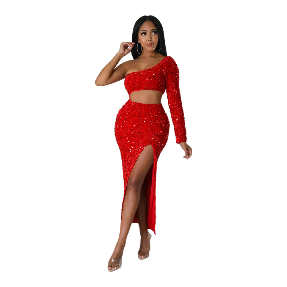 Peintres mode à une épaule Sexy Navel Split Hip Robe de vêtements pour femmes