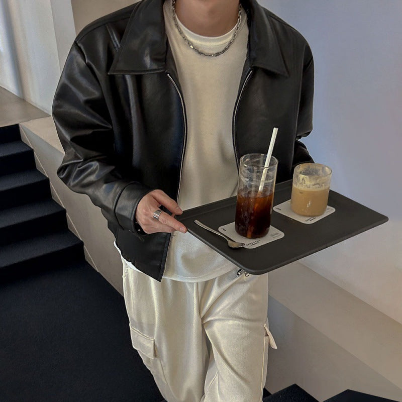 Manteau en cuir écailles mâle Polo col Top