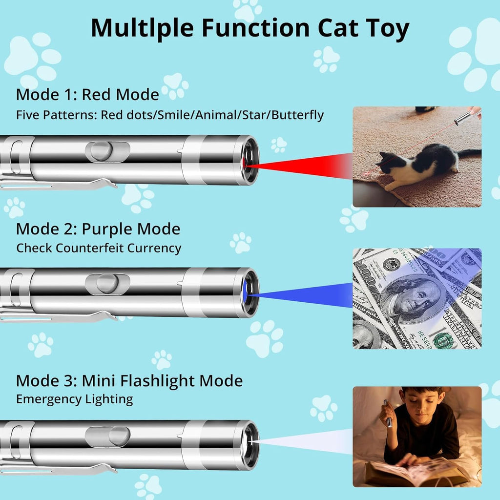 Jouet chat, rechargeable USB, 3 modes de lumière, 5 motifs, Jouet intérieur interactif Chase, Automa