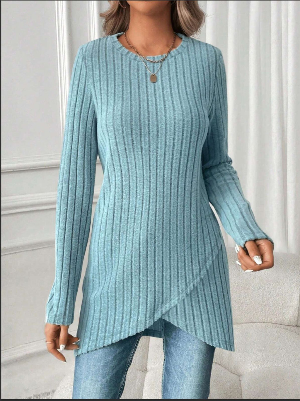Women's European and American Style Round Neck Casual Long Sleeve Top