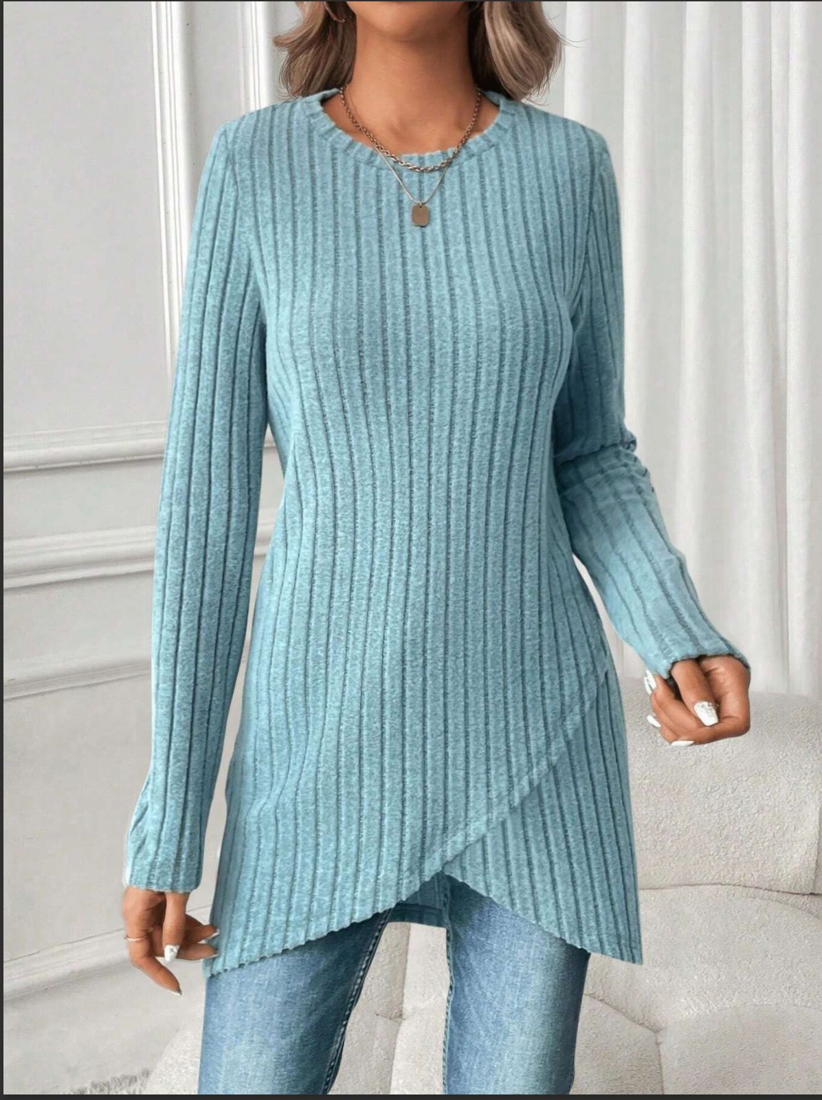 Women's European and American Style Round Neck Casual Long Sleeve Top