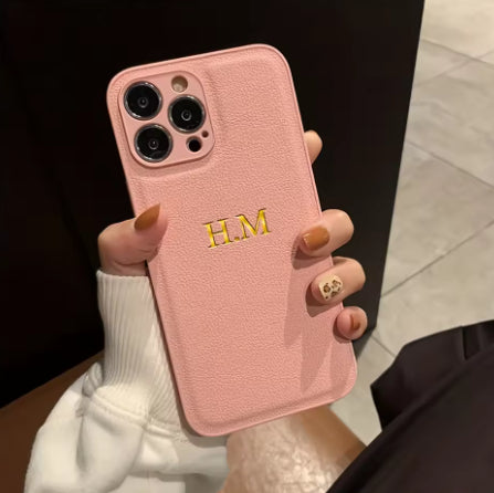 Personnalisé Or-embossed Nom Luxury Leather Phone Case