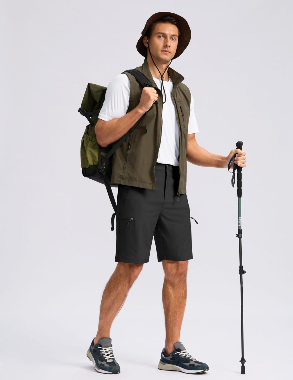 Cargo Shorts homme Multi poches zippées Elastic Waist Quick Dry 2 Couleurs Randonnée en plein air