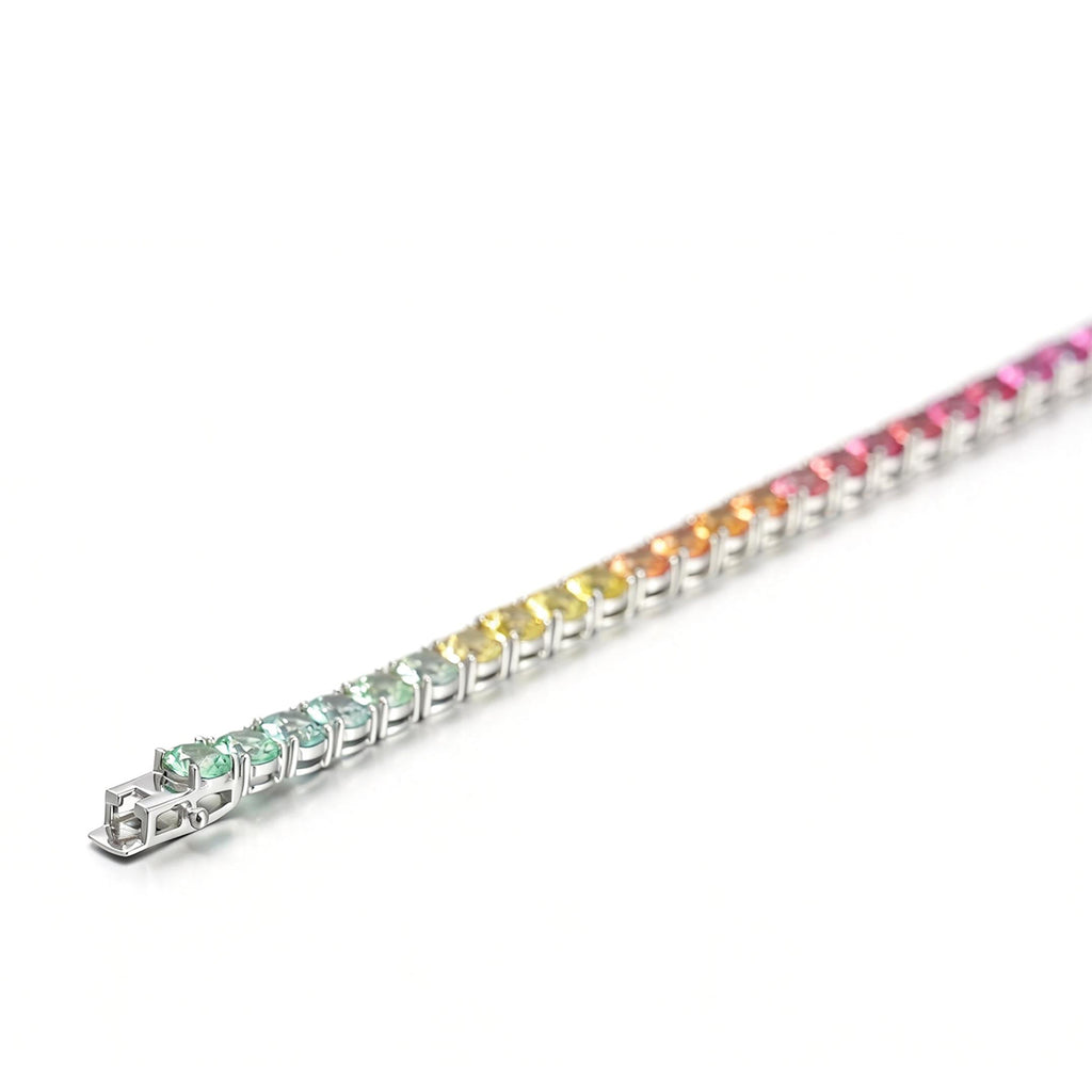 S925 Argent Sterling 5mm Rainbow Lab-Grown Gemstone Bracelet de tennis pour femmes Platinum Pla