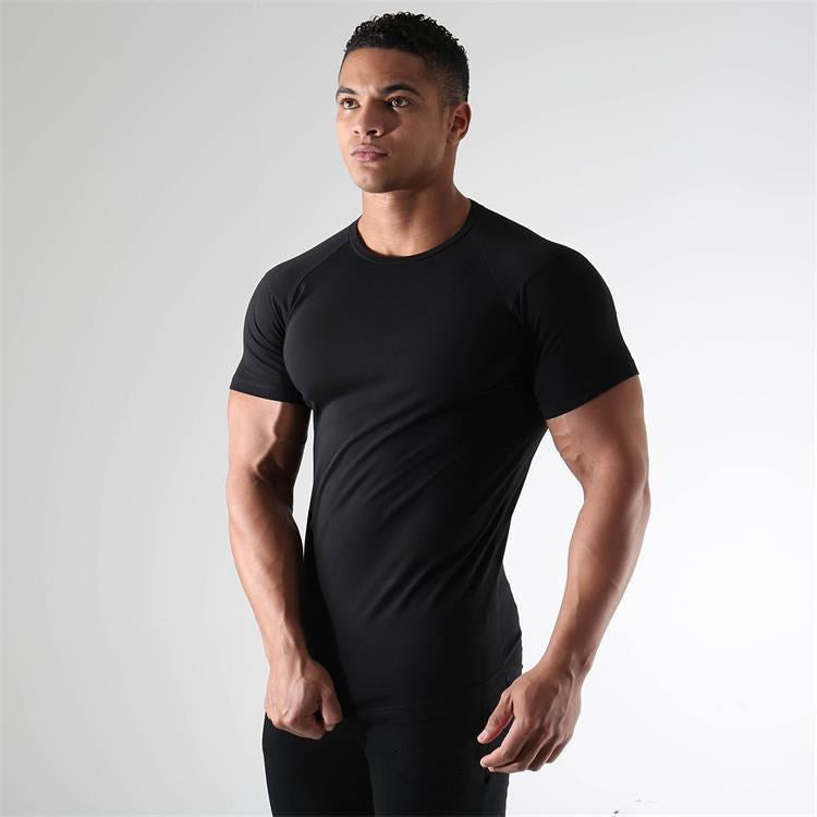 Fitness Short Sleeve Hommes Sports d'entraînement de course Vêtements élastiques