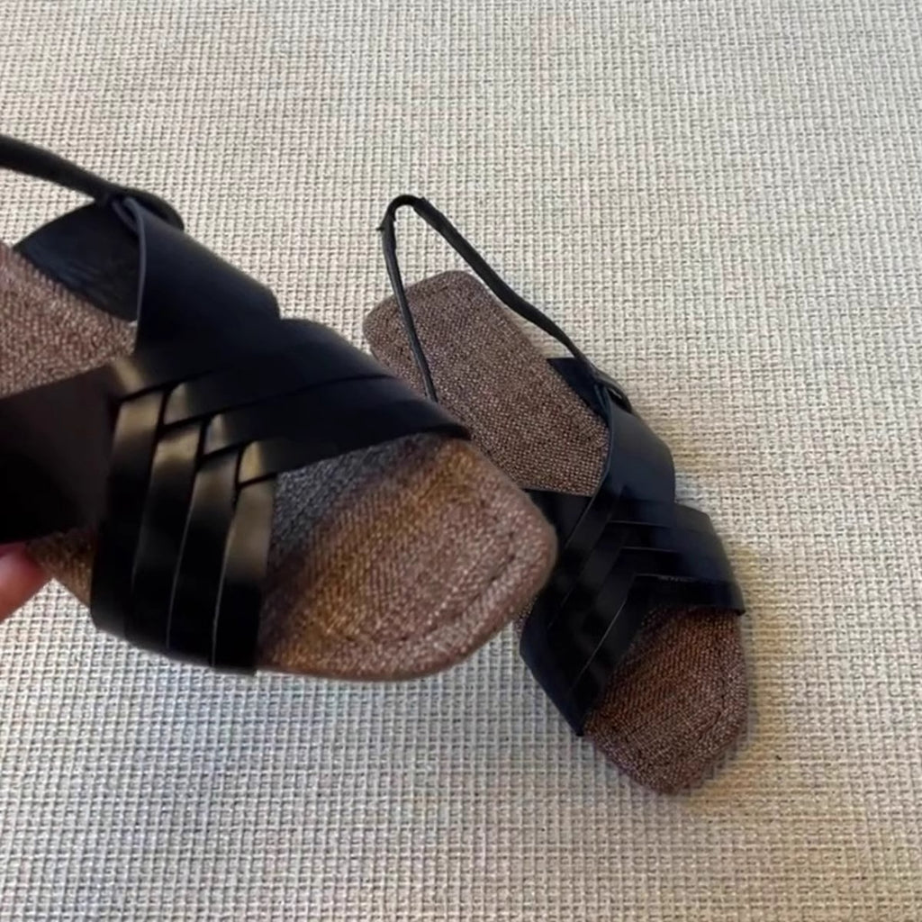 Femmes Retro Woven Cross Strap Plat ouvert Toe Sandales Casual