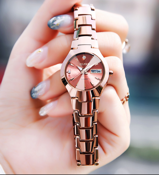 Tungsten acier quartz montre imperméable dames lumineuses