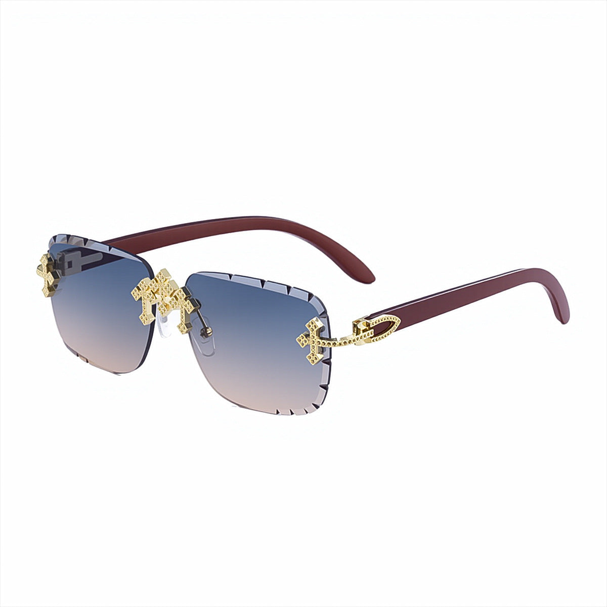 Lunettes de soleil européennes et américaines rétro sans cadre pour les hommes avec des bords diamantés et l'imitation