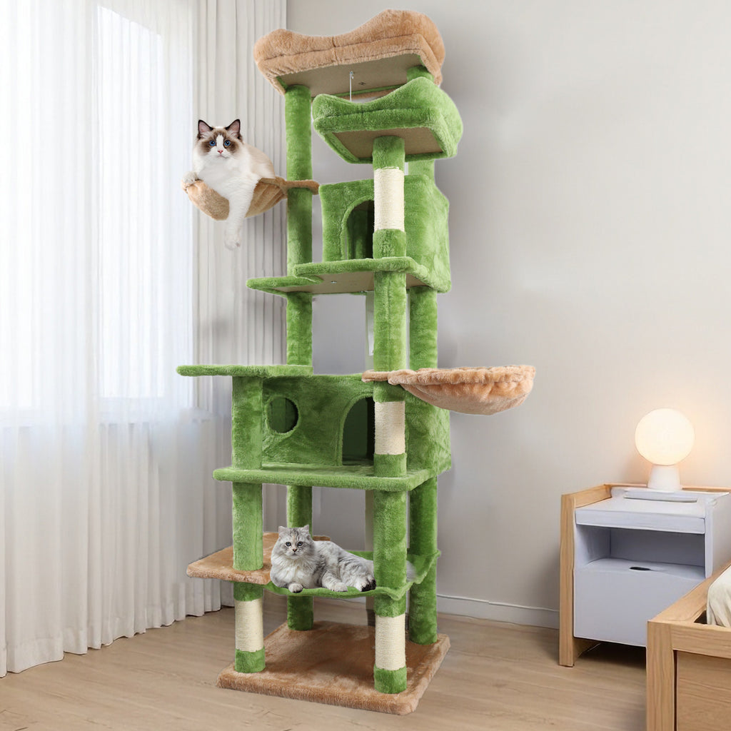 68in Grand arbre de chat vert multi-niveaux avec hamacs