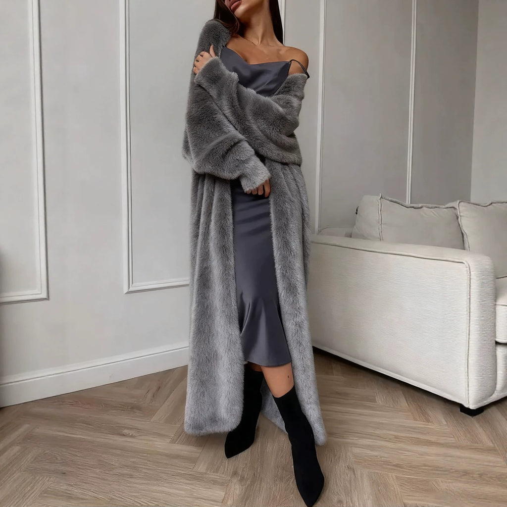 Faux femmes Mink Fur Long Knit Cardigan