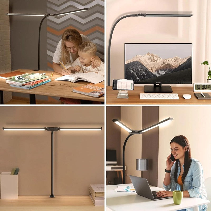 Double tête LED lampe de bureau Dimmable PC moniteur lumière lampe de table USB noir