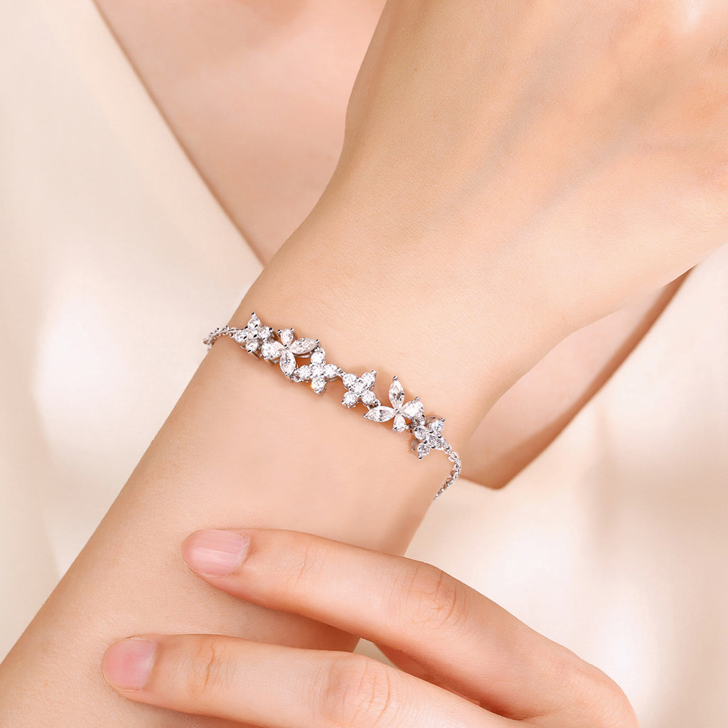 S925 Argent Sterling Lab-Grown Gemme Bracelet papillon 16cm Bleu P Encre Moissanite Plat