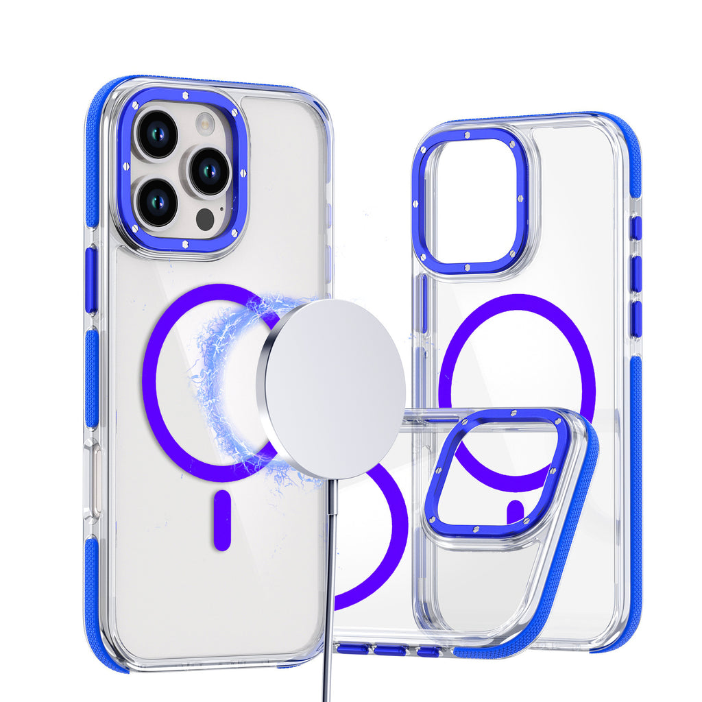 Cas de téléphone magnétique applicable transparent bicolore