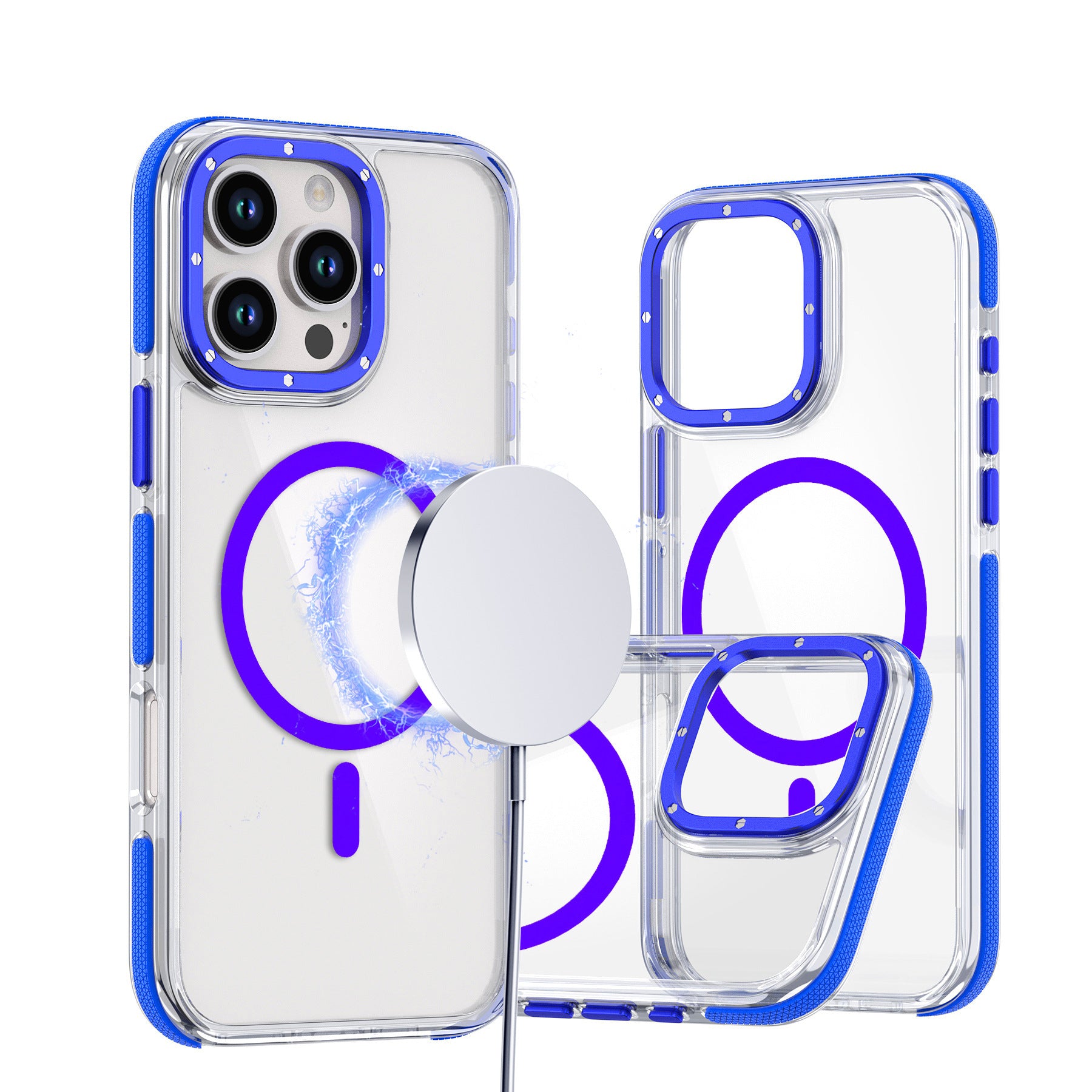 Cas de téléphone magnétique applicable transparent bicolore