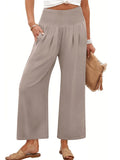 Printemps et automne Couleur solide Pantalons de femmes broyés haute taille taillés droit-leg Casual