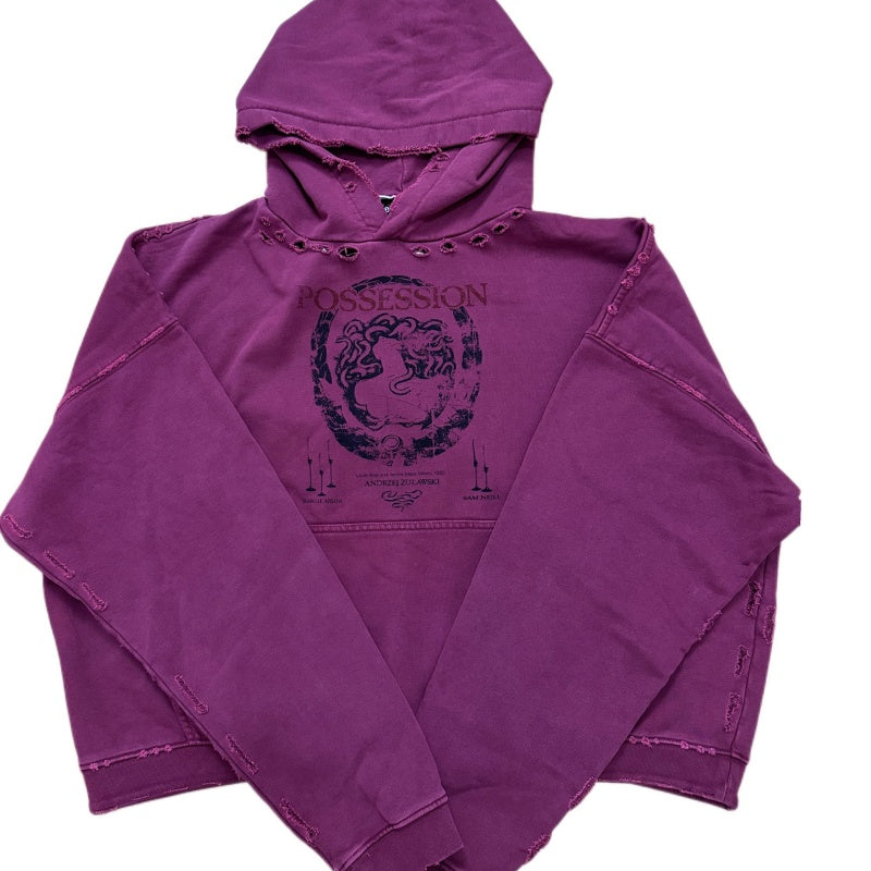Teinture lavée et stressée courte large Hoodie avec un capot