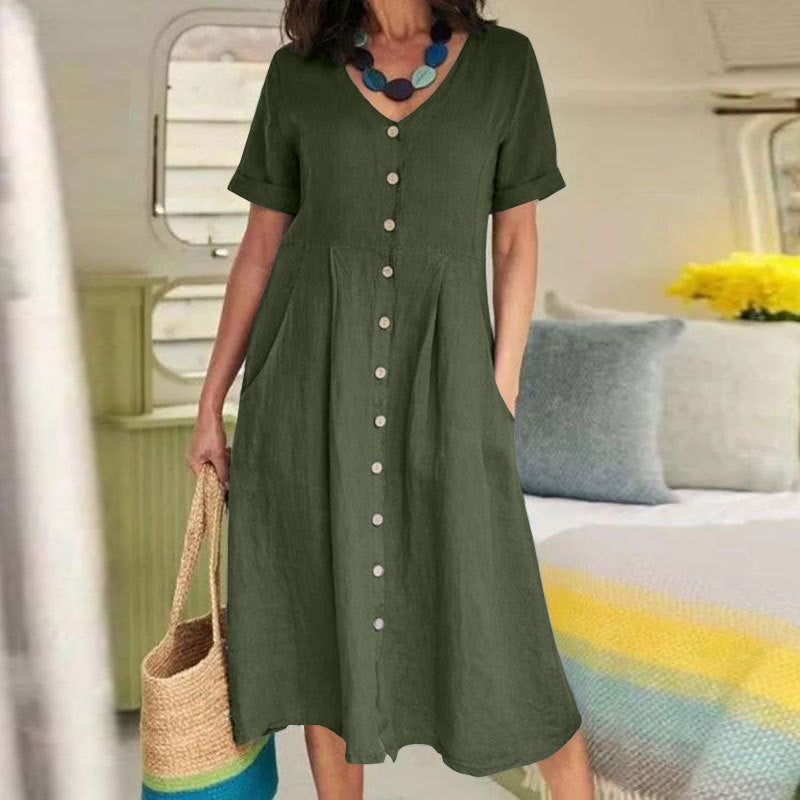 Printemps Été Européen et Américaines Couleur Solide Loose Haut Coton et chanvre D