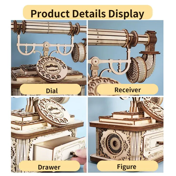 Creative Retro Téléphone Puzzle en bois 3D pour adultes Modèles de table Kits Décoration Et Gi