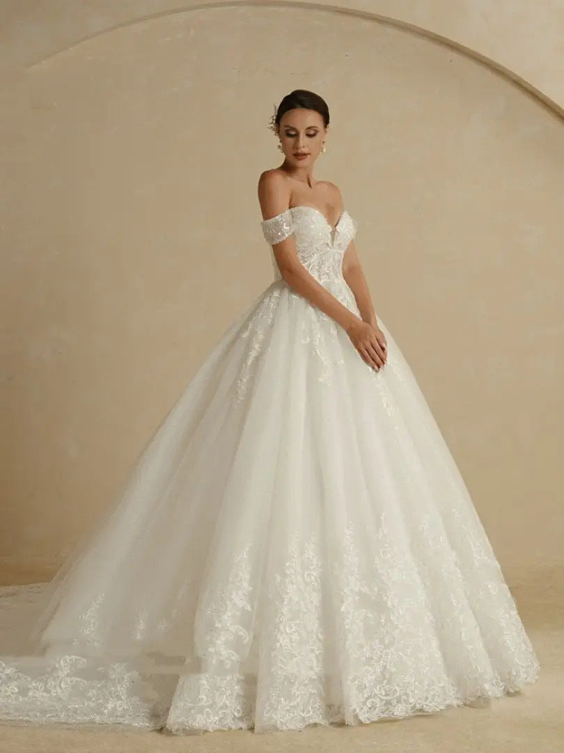 Robe de mariée principale hors épaule Élégante Style de cour de luxe de haute qualité
