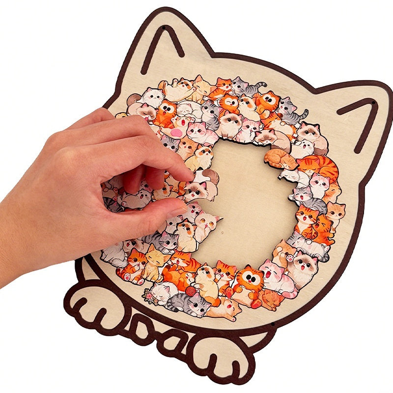 Puzzle en bois Forme de chat mignon Challenging pièces irrégulières avec cadre 3D conception de chat bois