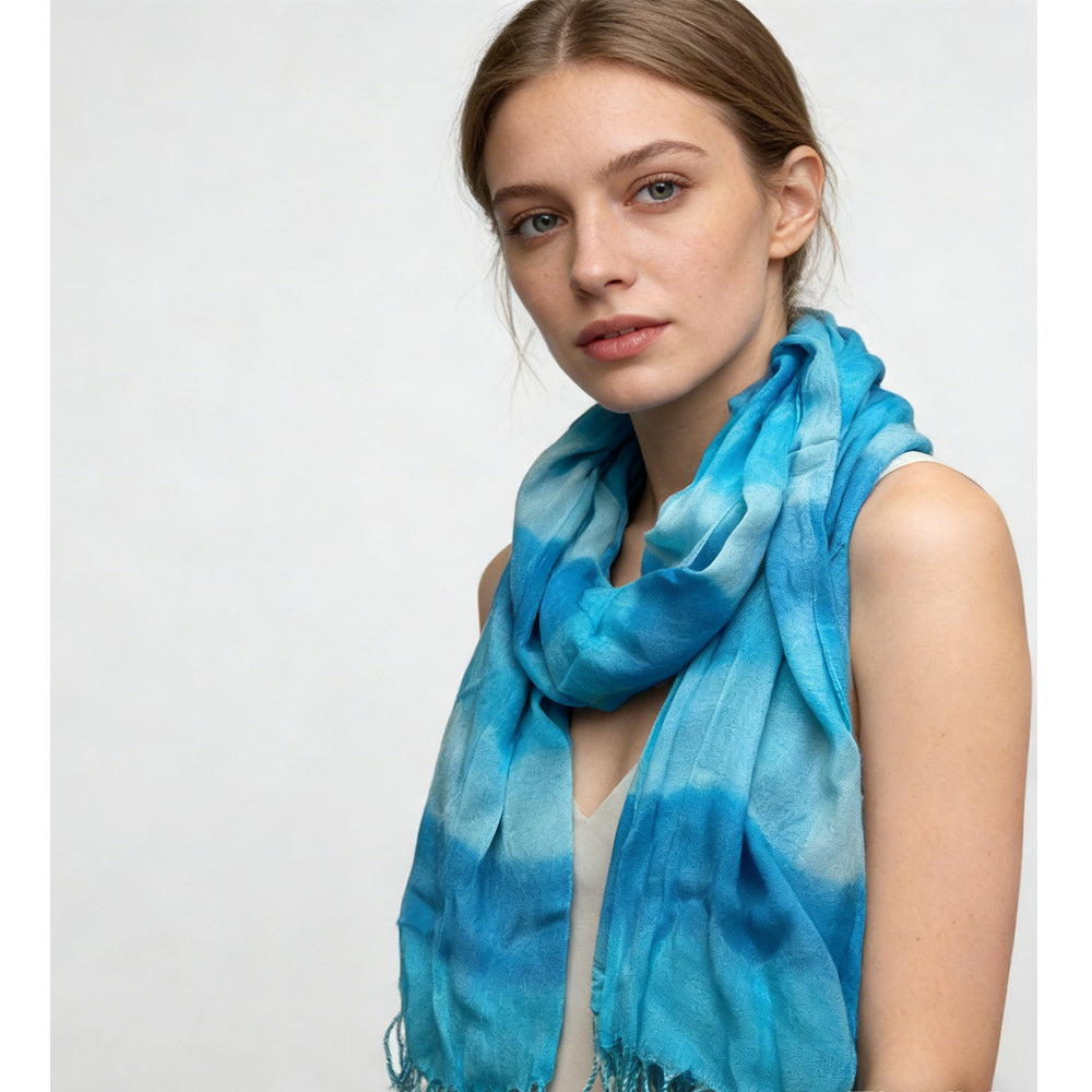 2pcs Turquoise Aquarelle imprimé écharpe pour femmes hommes