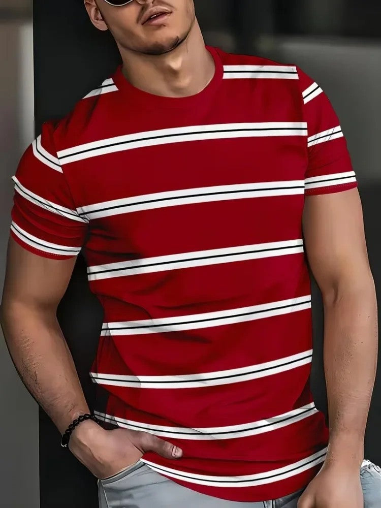 T-shirt casual classique et stripe imprimé 3F