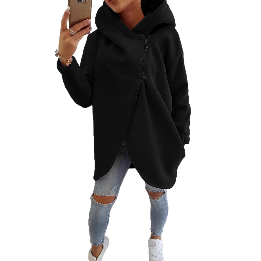Sweat-shirt casual à capuche noir à manches longues européen et américain avec fron
