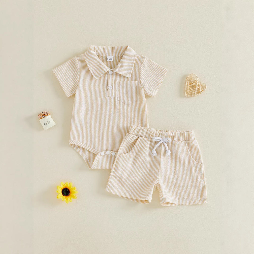 Simple and casual short-sleeved short mesh polo neck set