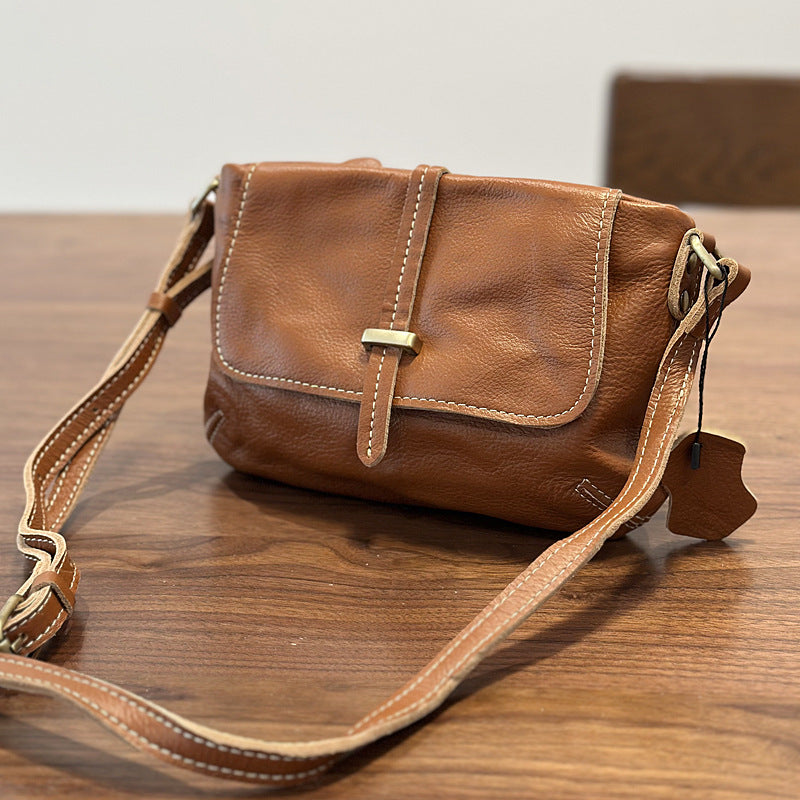 Spring Summer Retro Real Leather Messenger Bag for Women