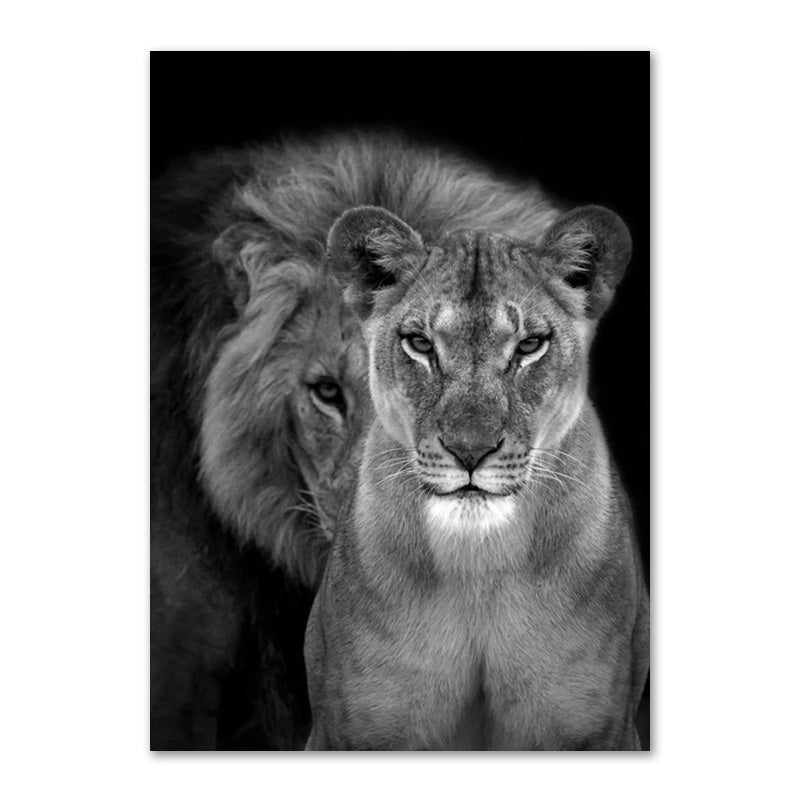 Affiche de la famille Lion noir et blanc