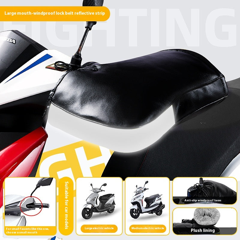 Electric Motorcycle Handlebar Winter Thermal Windshield Handlebar Waterproof Fleece Lined Gloves H