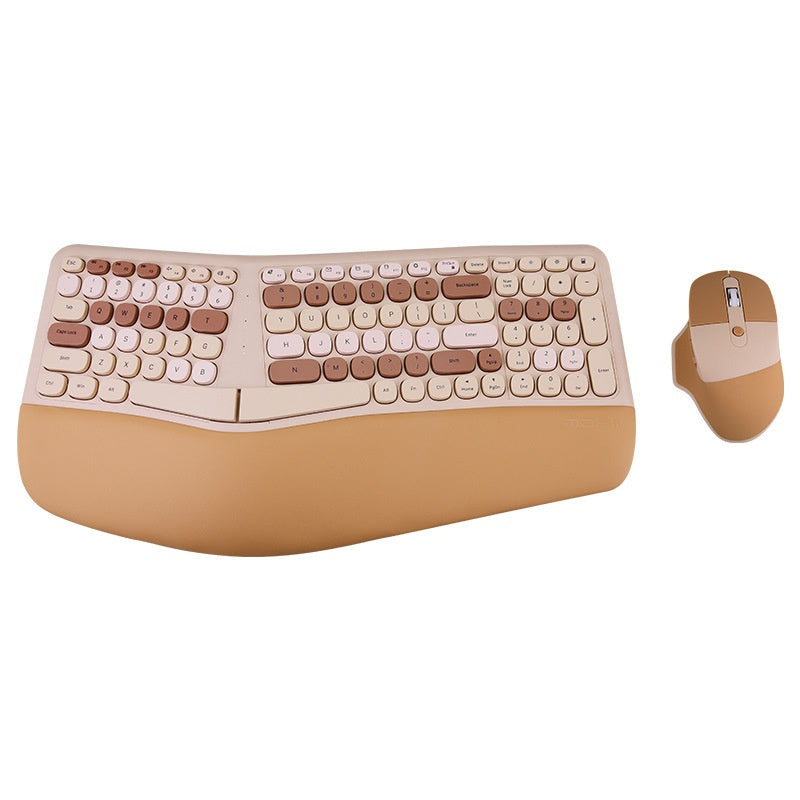 Wireless Ergonomic Veneer Wrist Splint Keyboard and Mouse Combo