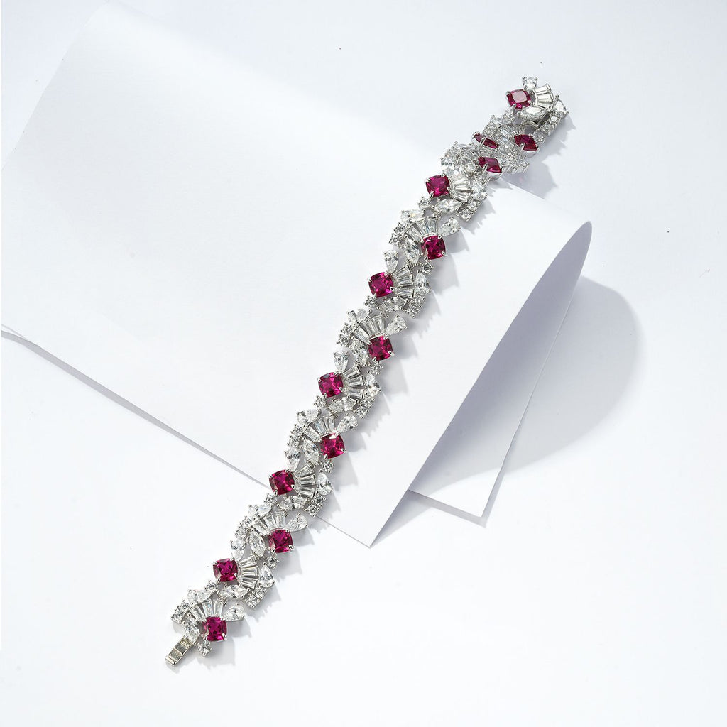 S925 Argent Sterling 5mm Lab-Grown Emerald Ruby Saphir Bracelet de tennis 16.5cm 14 Pierres