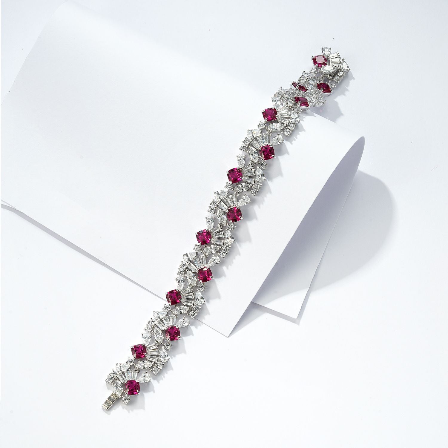 S925 Argent Sterling 5mm Lab-Grown Emerald Ruby Saphir Bracelet de tennis 16.5cm 14 Pierres