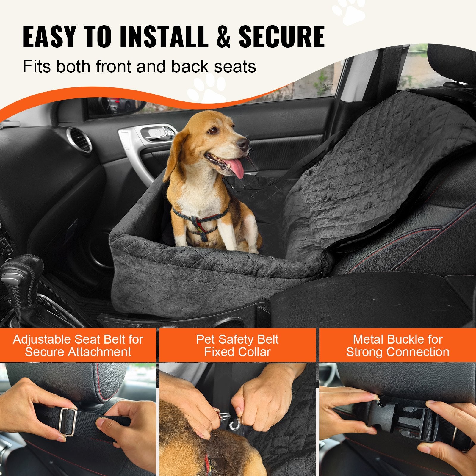 Booster de chien Siège de voiture Pet Siège de voiture pour petit chien moyen jusqu'à 40 Lbs noir