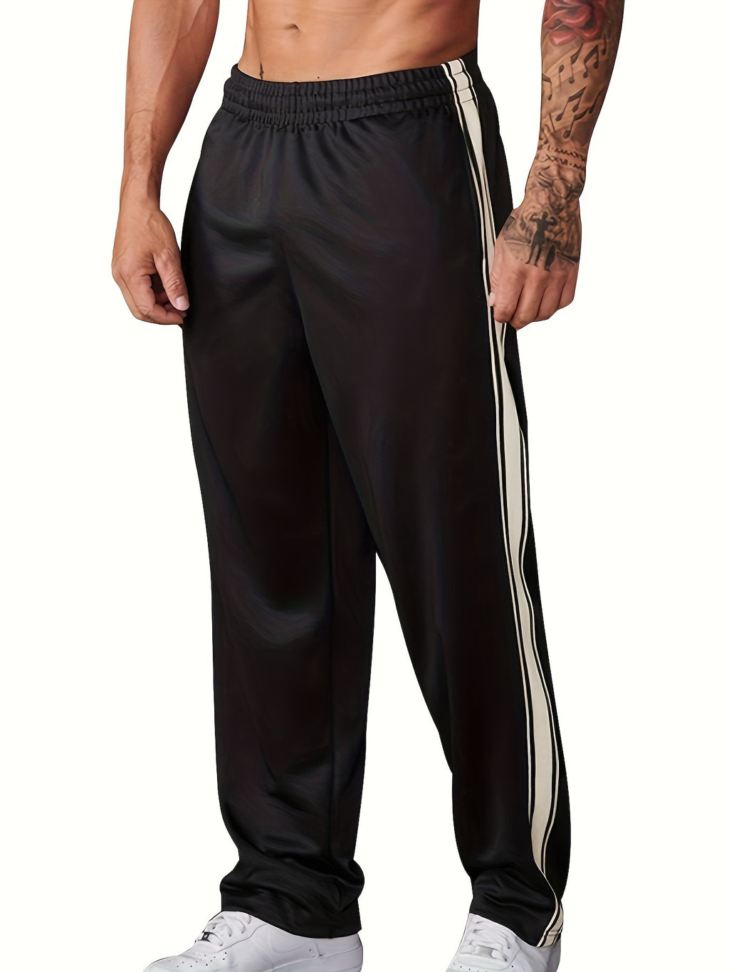 Independent Brand European and American Men's Pearl Cotton Twill Casual Sports Side Stripe