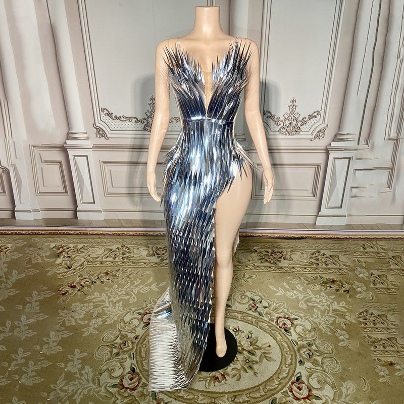 Scène avancée légère robe de soirée de luxe à laqué Design latéral fente Tail Slim Tempérament