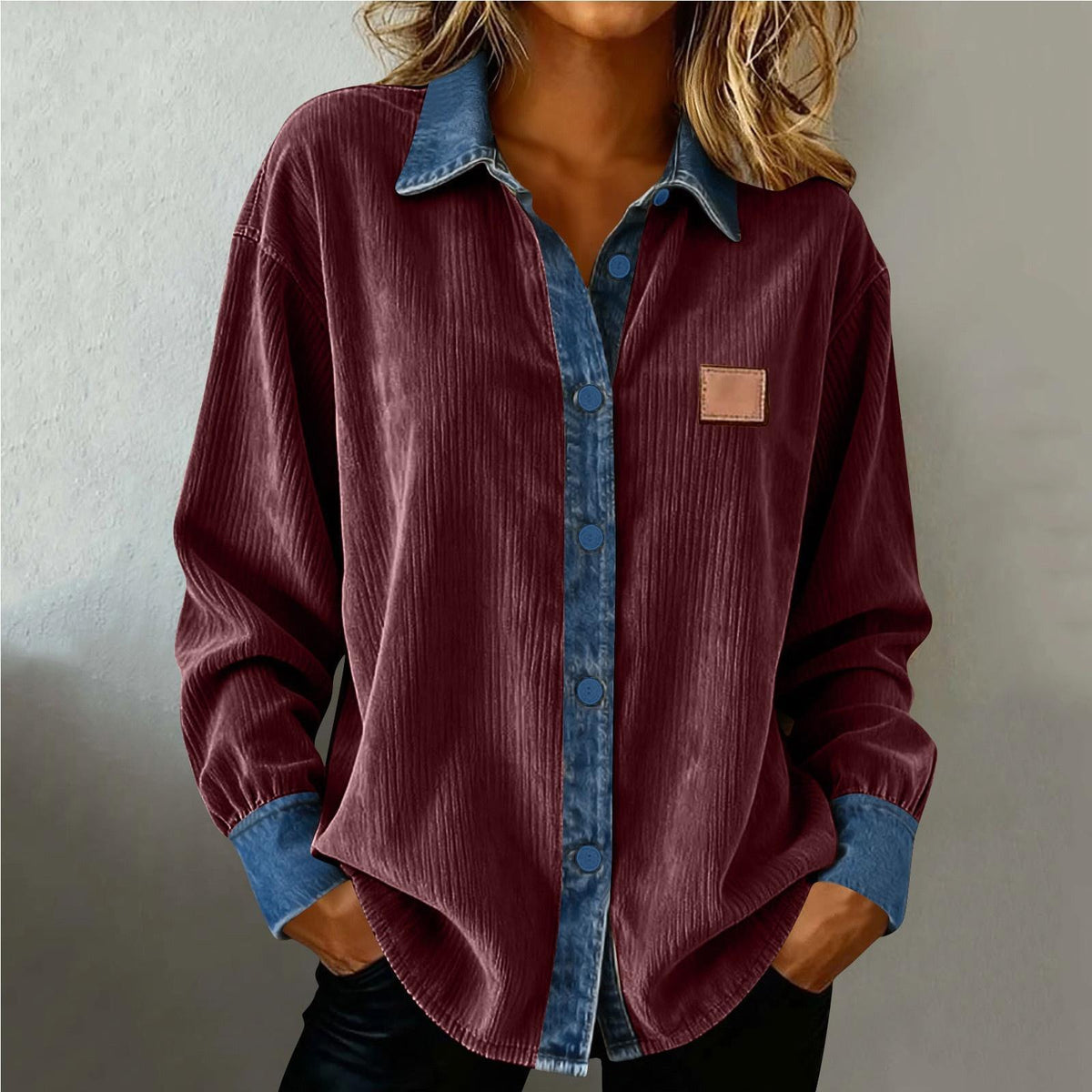 Chemise en Denim Casual à manches longues avec un collier de lapel