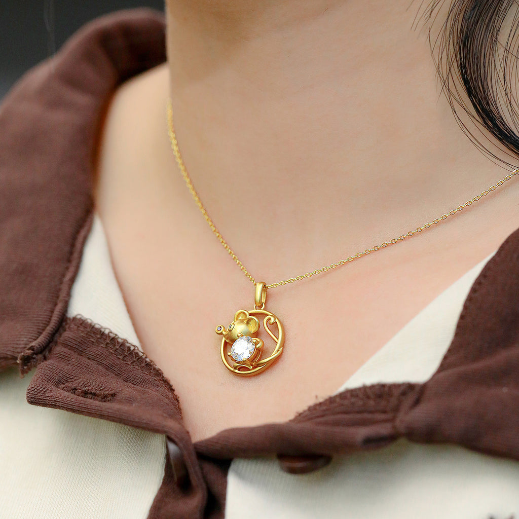 S925 Argent plaqué or 1ct D Couleur VVS1 Collier de rat de Moissanite 4,5g chinois zodiaque Benmi