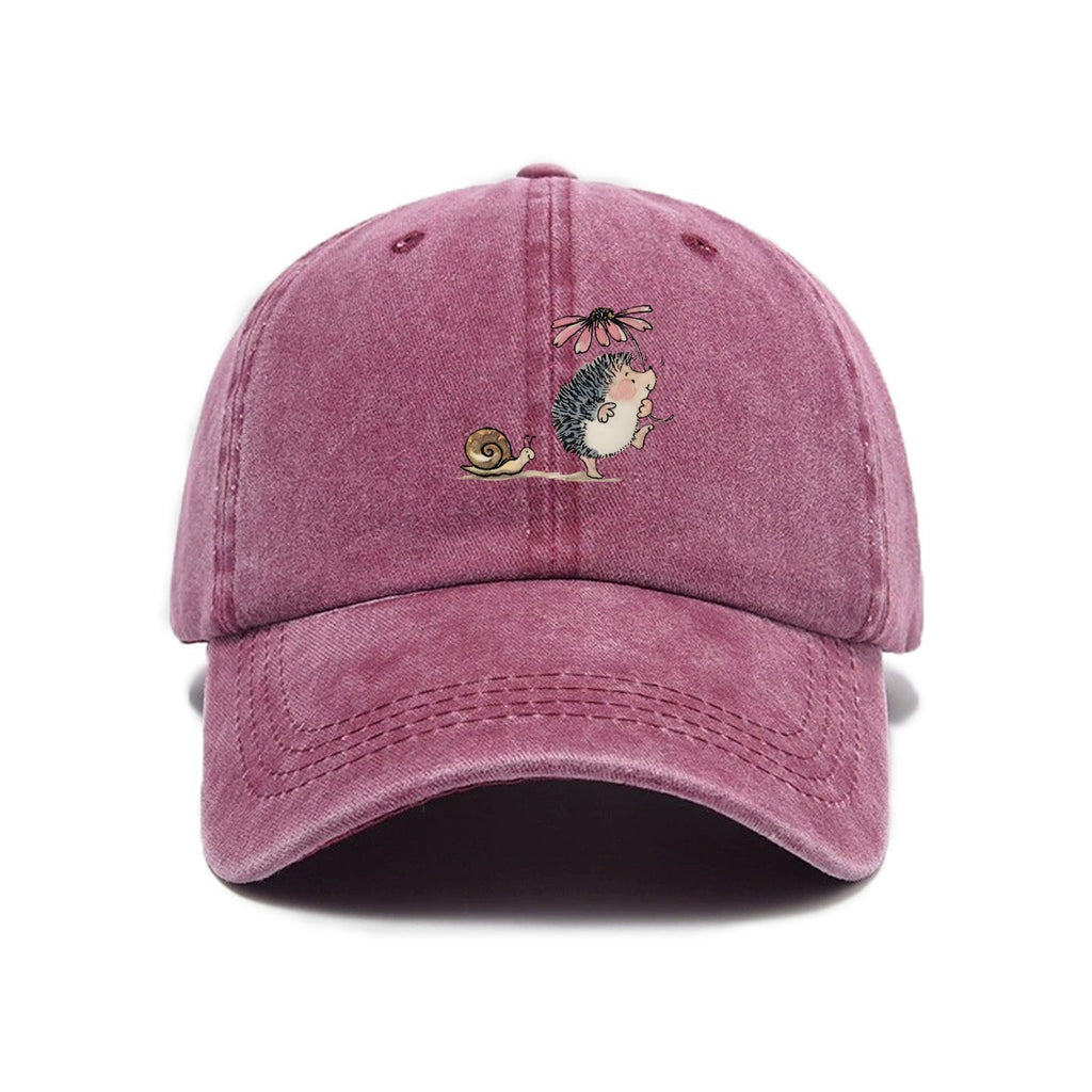 Simple cartoon Hedgehog et escargot imprimé Lavé l'ancienne casquette de baseball