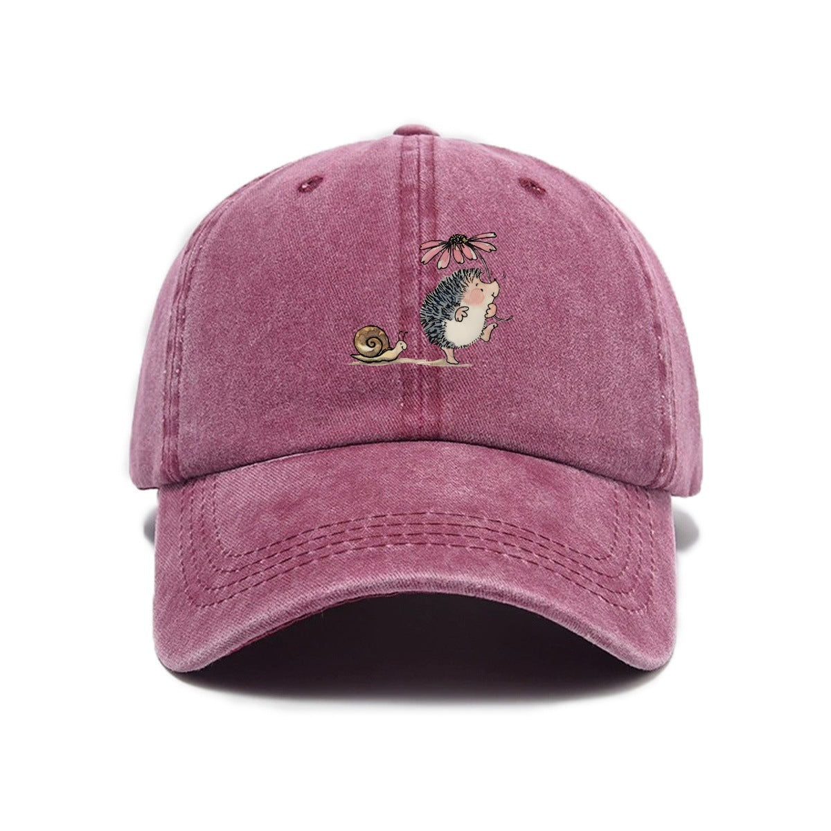Simple cartoon Hedgehog et escargot imprimé Lavé l'ancienne casquette de baseball