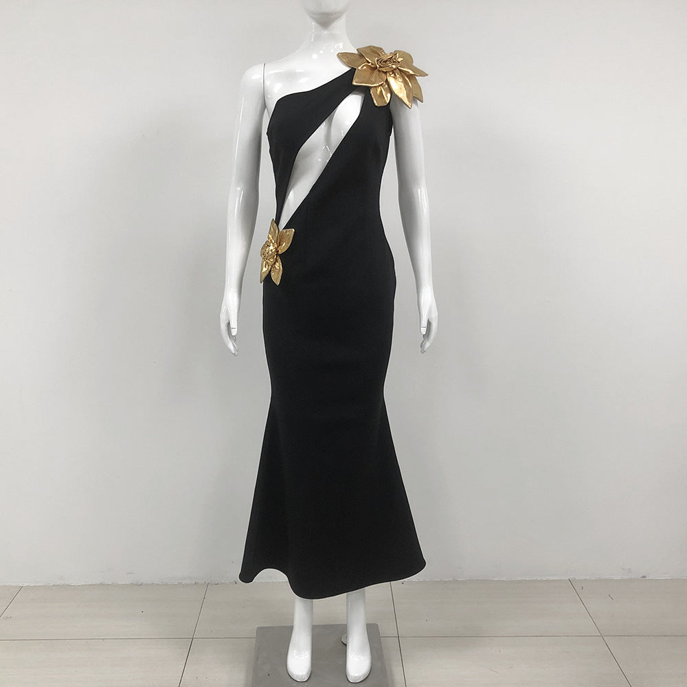Robe Maxi de Fleur d'Or à Bandage mince