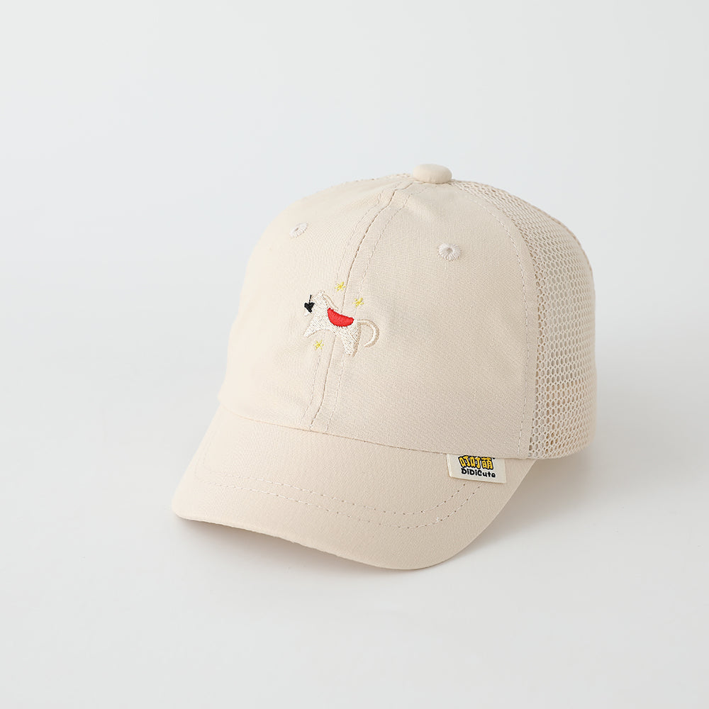 L'été bébé Beige caricature animal brodé Mesh respirant Casquette de baseball est approprié