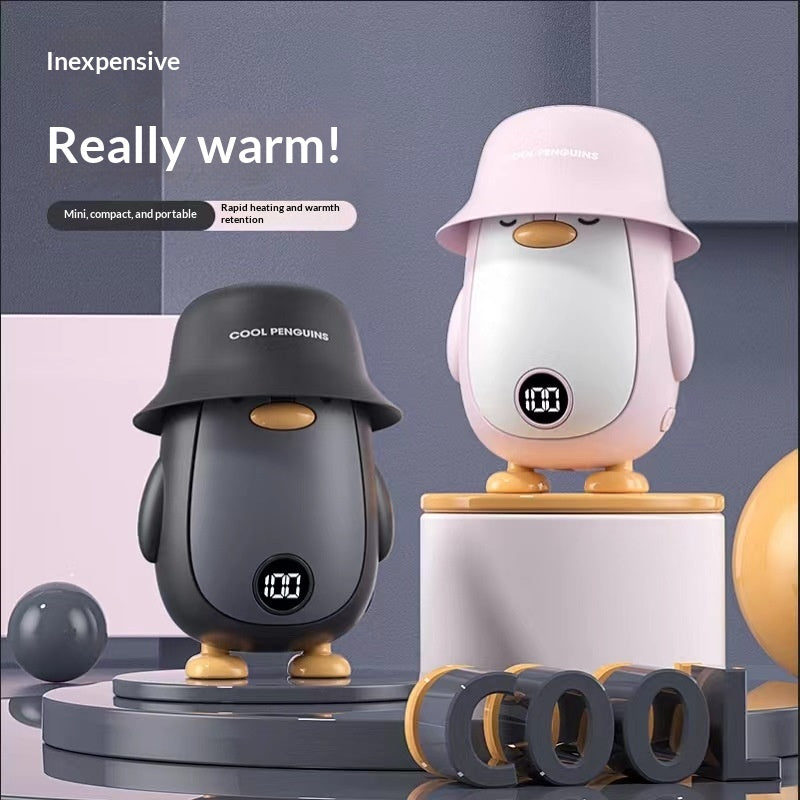 Cute Cartoon Penguin Mini Hand Warmer with Digital Temperature Display and Power Bank Func