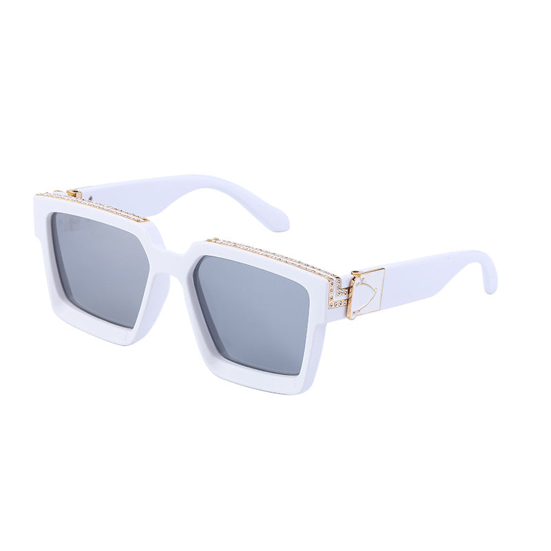 Lunettes de soleil en grand carré incrustées de diamants pour femmes