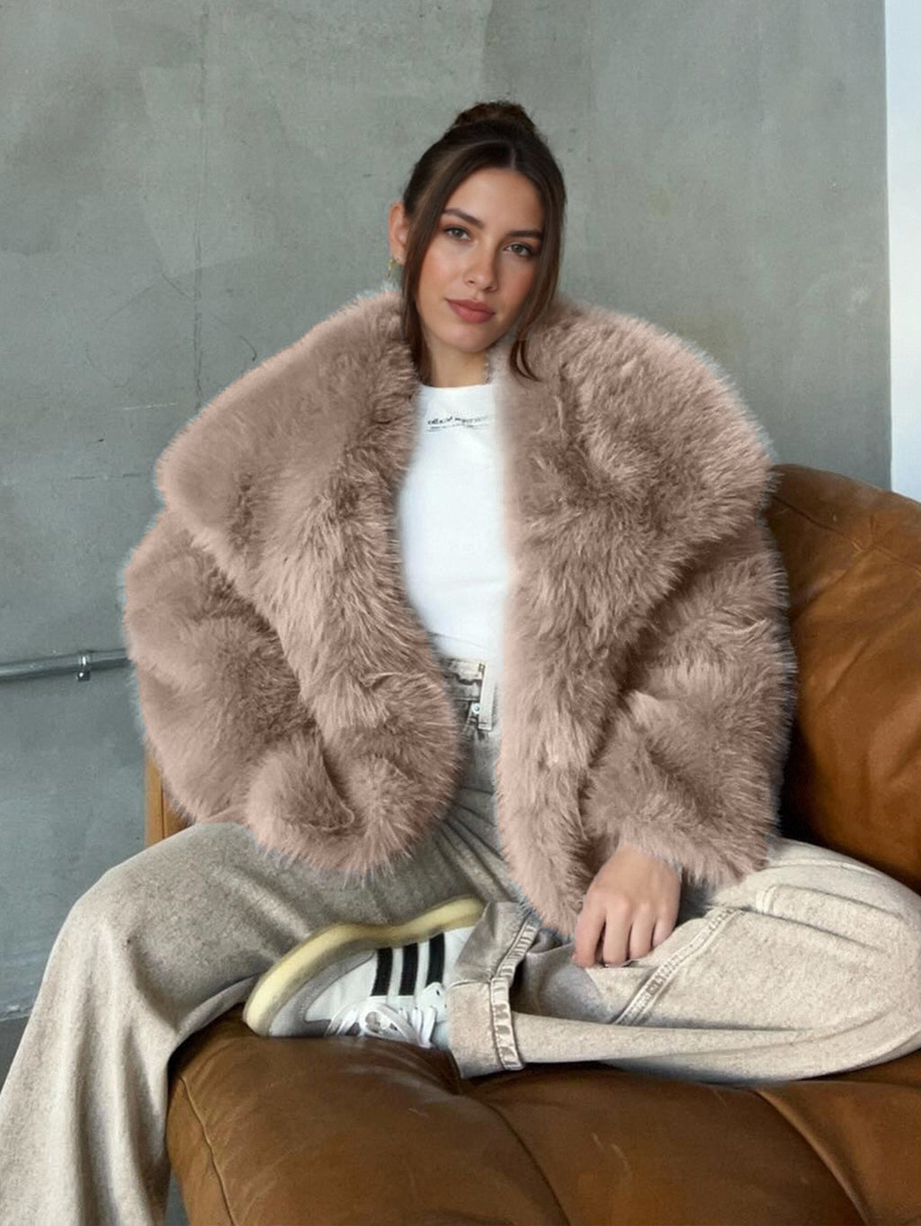 Femmes Automnehiver Top Manteau en peluche courte