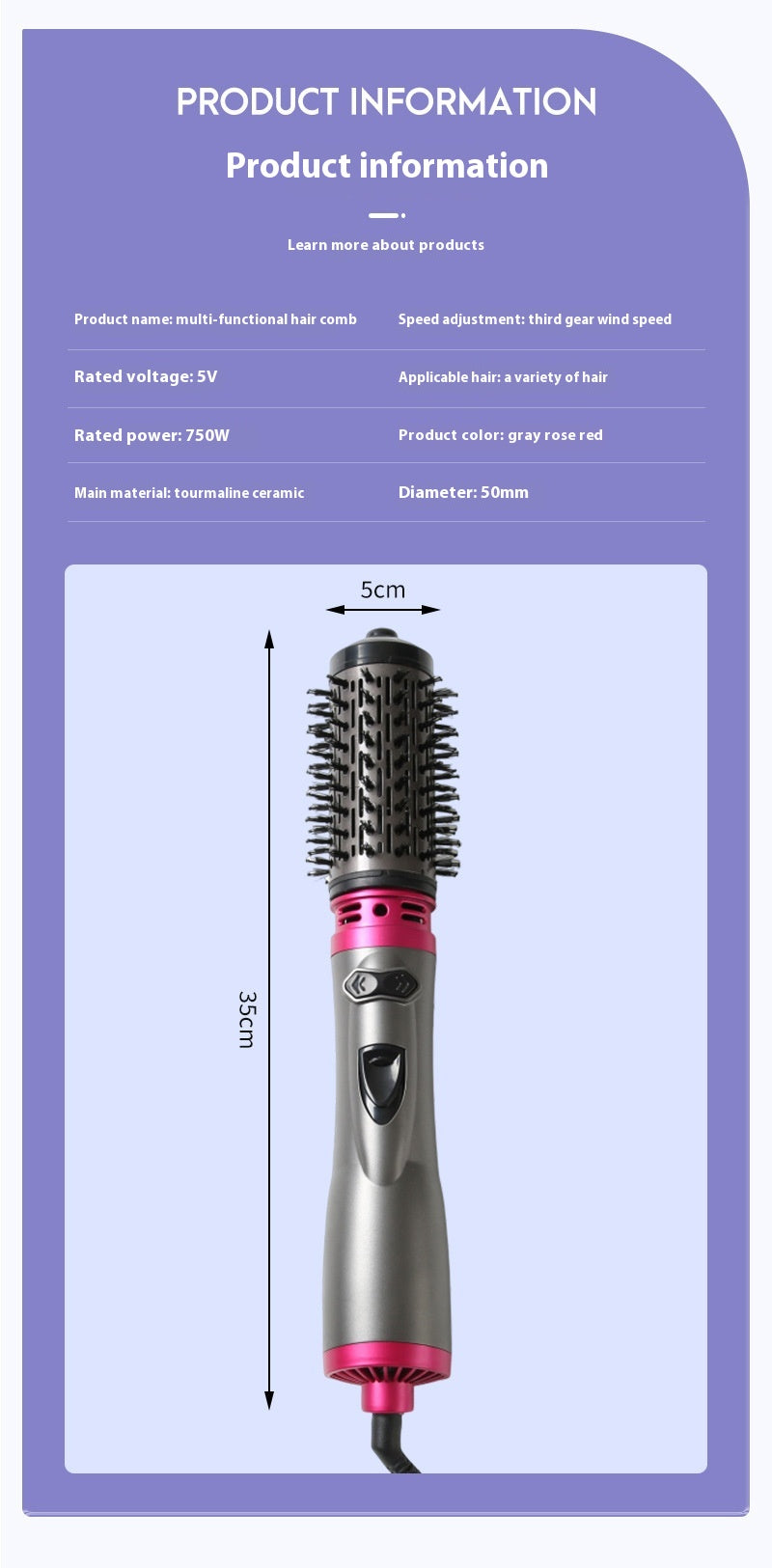 Peigne électrique rotative pour cheveux Température constante
