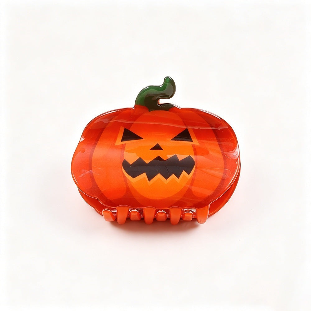 Clip de griffe de requin d'Halloween - Ghost Pumpkin Black Cat Print Hair Accessory for Women Girls P